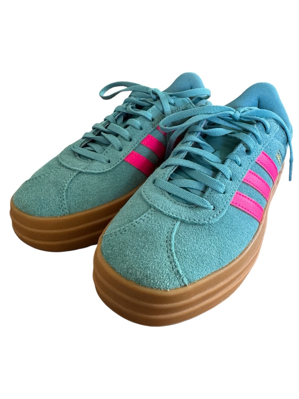 adidas Kids VL Court Bold Platform Sneakers Powder Teal Shock Pink Size 3.5